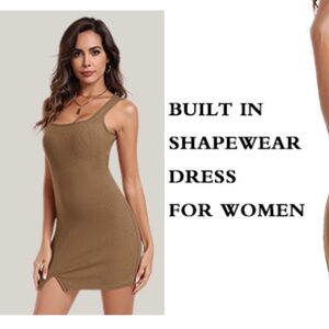 Dokuritu Shapewear Dress Mini Dresses Square Neck Slit Bodycon Tummy Control